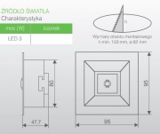 Oprawa awaryjna LED Kwadratowa Lovato P 1W z modułem 1-2h