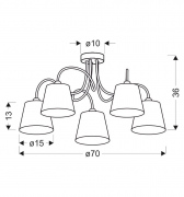 Lampa sufitowa chromowa 5x40W abażur z tkaniny