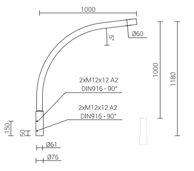 Wysięgnik aluminiowy WR-14/1/1,0/5 anodowany inox