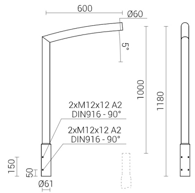 Wysięgnik aluminiowy WR-5A/1/0,6/5 anodowany inox